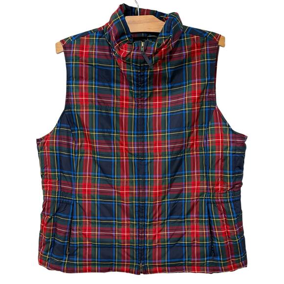 Talbots | Vest Red Plaid Zip Front Pockets Holiday Winter Down Fill- Size XL - Picture 1 of 10